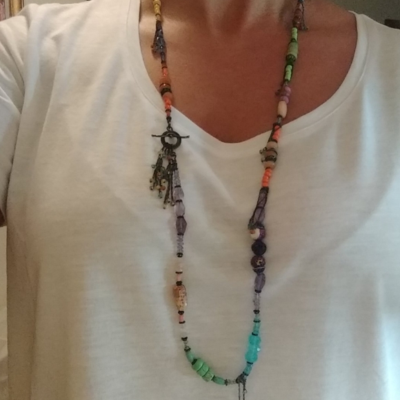 Boho Multi Colored Semi Prescious Stone Necklace - Picture 6 of 8